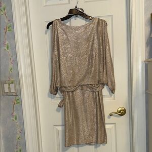 Emma & Michele Shimmering Tan Long Sleeve Dress